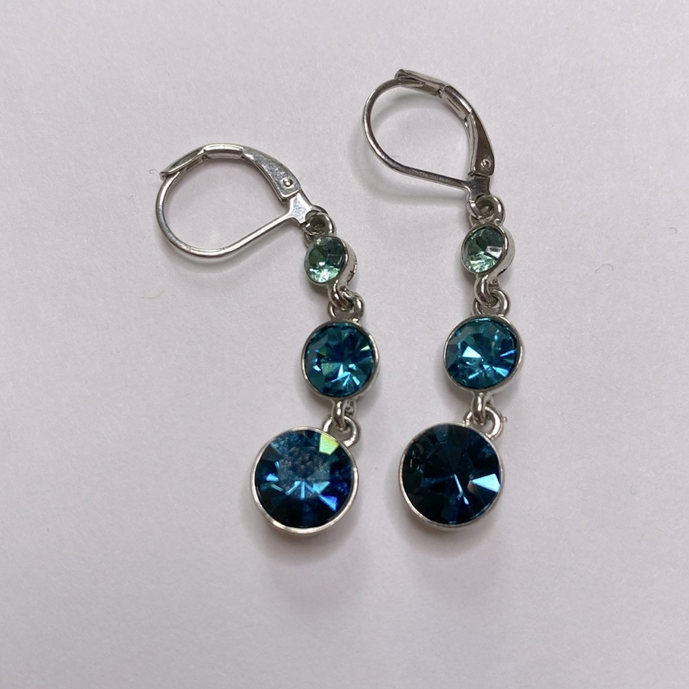 Dangly Blue and Green Gemstone Crystal Earrings